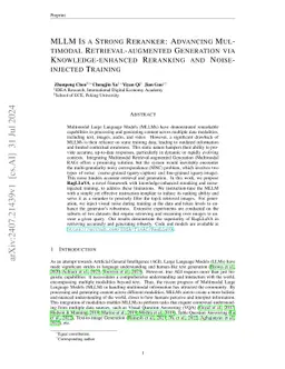 MLLM Is a Strong Reranker: Advancing Multimodal Retrieval-augmented
  Generation via Knowledge-enhanced Reranking and Noise-injected Training