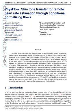 PhysFlow: Skin tone transfer for remote heart rate estimation through
  conditional normalizing flows