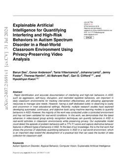 Explainable Artificial Intelligence for Quantifying Interfering and
  High-Risk Behaviors in Autism Spectrum Disorder in a Real-World Classroom
  Environment Using Privacy-Preserving Video Analysis
