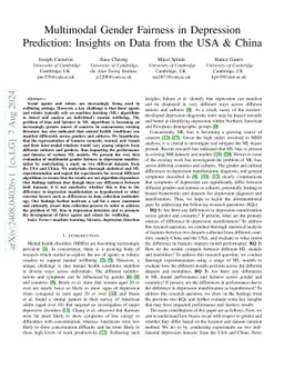 Multimodal Gender Fairness in Depression Prediction: Insights on Data
  from the USA & China