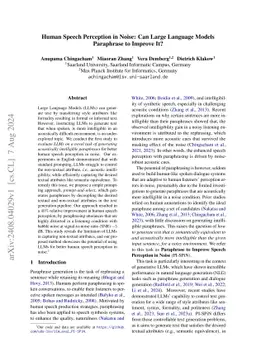 Human Speech Perception in Noise: Can Large Language Models Paraphrase
  to Improve It?
