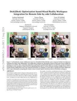Desk2Desk: Optimization-based Mixed Reality Workspace Integration for
  Remote Side-by-side Collaboration