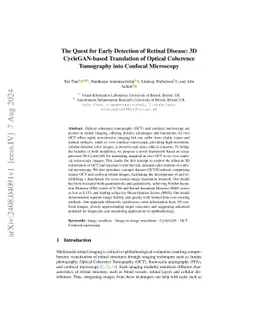 The Quest for Early Detection of Retinal Disease: 3D CycleGAN-based
  Translation of Optical Coherence Tomography into Confocal Microscopy