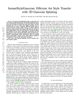 InstantStyleGaussian: Efficient Art Style Transfer with 3D Gaussian
  Splatting