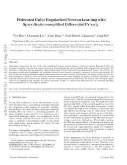 Federated Cubic Regularized Newton Learning with Sparsification-amplified Differential Privacy
