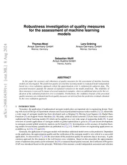Robustness investigation of quality measures for the assessment of
  machine learning models