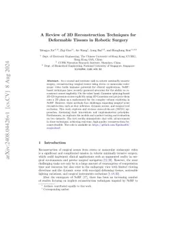 A Review of 3D Reconstruction Techniques for Deformable Tissues in
  Robotic Surgery