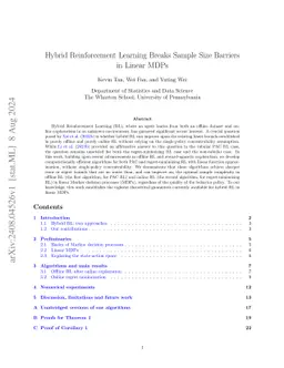 Hybrid Reinforcement Learning Breaks Sample Size Barriers in Linear MDPs