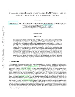 Evaluating the Impact of Advanced LLM Techniques on AI-Lecture Tutors
  for a Robotics Course