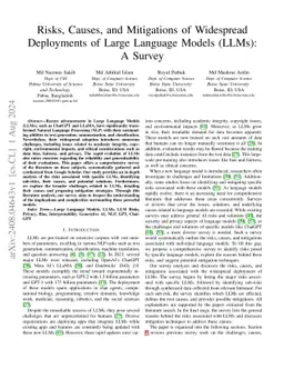 Risks, Causes, and Mitigations of Widespread Deployments of Large
  Language Models (LLMs): A Survey