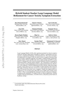 Hybrid Student-Teacher Large Language Model Refinement for Cancer
  Toxicity Symptom Extraction