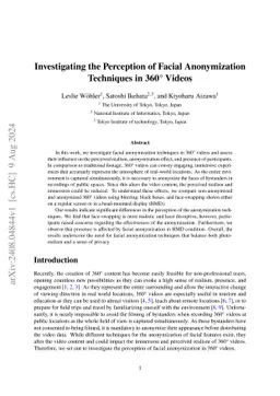Investigating the Perception of Facial Anonymization Techniques in
  360° Videos