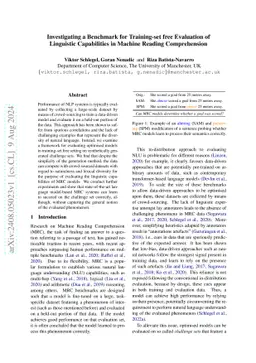 Investigating a Benchmark for Training-set free Evaluation of Linguistic
  Capabilities in Machine Reading Comprehension