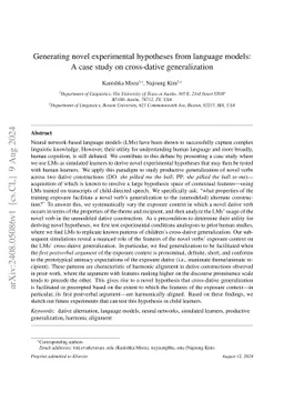Generating novel experimental hypotheses from language models: A case
  study on cross-dative generalization