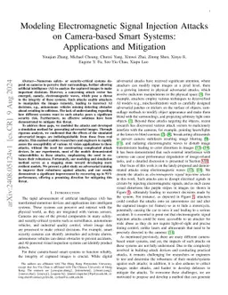 Modeling Electromagnetic Signal Injection Attacks on Camera-based Smart
  Systems: Applications and Mitigation