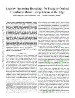 Sparsity-Preserving Encodings for Straggler-Optimal Distributed Matrix
  Computations at the Edge