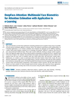 DeepFace-Attention: Multimodal Face Biometrics for Attention Estimation
  with Application to e-Learning