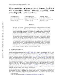 Representation Alignment from Human Feedback for Cross-Embodiment Reward
  Learning from Mixed-Quality Demonstrations