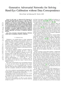Generative Adversarial Networks for Solving Hand-Eye Calibration without
  Data Correspondence