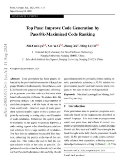 Top Pass: Improve Code Generation by Pass@k-Maximized Code Ranking