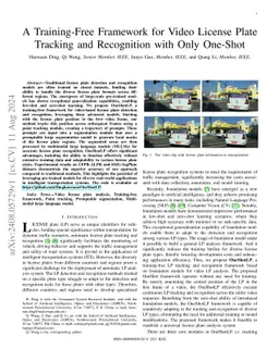 A Training-Free Framework for Video License Plate Tracking and
  Recognition with Only One-Shot