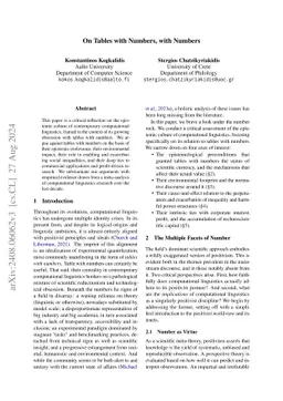 On Tables with Numbers, with Numbers