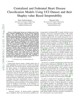 Centralized and Federated Heart Disease Classification Models Using UCI
  Dataset and their Shapley-value Based Interpretability