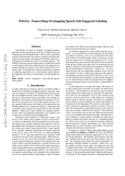 TOGGL: Transcribing Overlapping Speech with Staggered Labeling