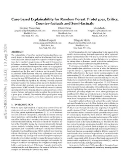 Case-based Explainability for Random Forest: Prototypes, Critics,
  Counter-factuals and Semi-factuals