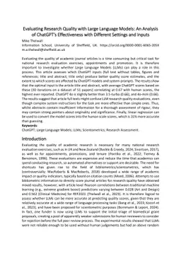 Evaluating Research Quality with Large Language Models: An Analysis of
  ChatGPT's Effectiveness with Different Settings and Inputs