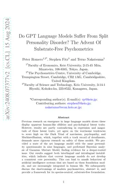 Do GPT Language Models Suffer From Split Personality Disorder? The
  Advent Of Substrate-Free Psychometrics