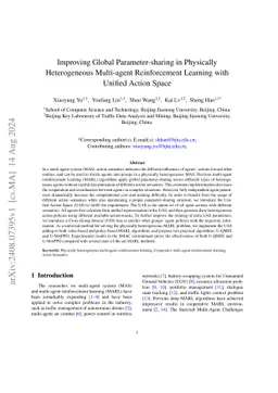 Improving Global Parameter-sharing in Physically Heterogeneous
  Multi-agent Reinforcement Learning with Unified Action Space