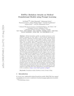 BAPLe: Backdoor Attacks on Medical Foundational Models using Prompt
  Learning