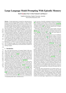 Large Language Models Prompting With Episodic Memory