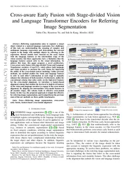 Cross-aware Early Fusion with Stage-divided Vision and Language
  Transformer Encoders for Referring Image Segmentation