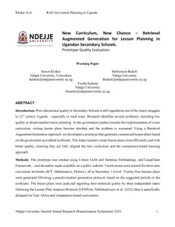 New Curriculum, New Chance -- Retrieval Augmented Generation for Lesson
  Planning in Ugandan Secondary Schools. Prototype Quality Evaluation