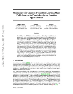 Stochastic Semi-Gradient Descent for Learning Mean Field Games with Population-Aware Function Approximation