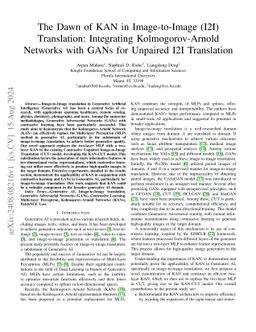 The Dawn of KAN in Image-to-Image (I2I) Translation: Integrating
  Kolmogorov-Arnold Networks with GANs for Unpaired I2I Translation