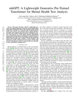 mhGPT: A Lightweight Generative Pre-Trained Transformer for Mental
  Health Text Analysis