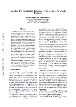 Evaluating Text Classification Robustness to Part-of-Speech Adversarial
  Examples