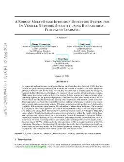 A Robust Multi-Stage Intrusion Detection System for In-Vehicle Network
  Security using Hierarchical Federated Learning