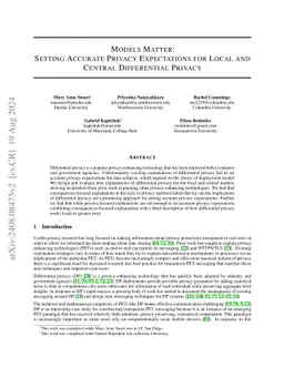 Models Matter: Setting Accurate Privacy Expectations for Local and
  Central Differential Privacy