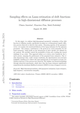Sampling effects on Lasso estimation of drift functions in
  high-dimensional diffusion processes