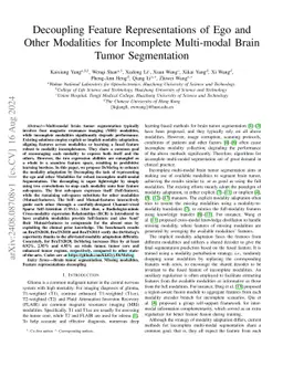 Decoupling Feature Representations of Ego and Other Modalities for
  Incomplete Multi-modal Brain Tumor Segmentation