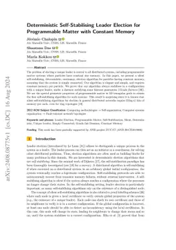 Deterministic Self-Stabilising Leader Election for Programmable Matter
  with Constant Memory
