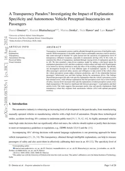 A Transparency Paradox? Investigating the Impact of Explanation
  Specificity and Autonomous Vehicle Perceptual Inaccuracies on Passengers