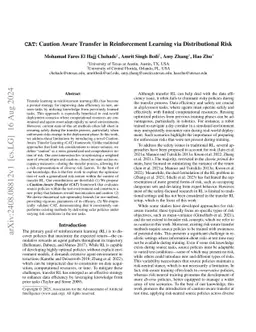 CAT: Caution Aware Transfer in Reinforcement Learning via Distributional
  Risk
