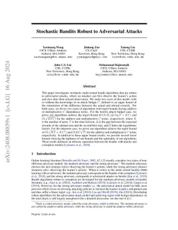Stochastic Bandits Robust to Adversarial Attacks