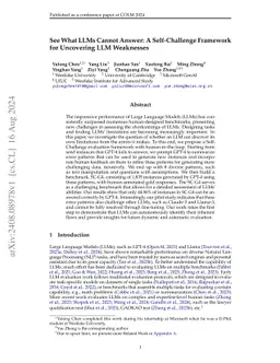 See What LLMs Cannot Answer: A Self-Challenge Framework for Uncovering
  LLM Weaknesses