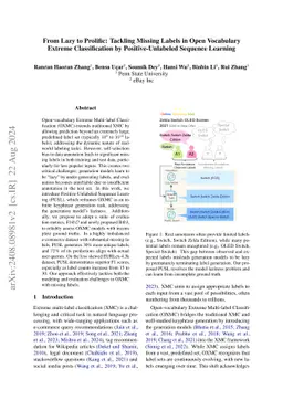 From Lazy to Prolific: Tackling Missing Labels in Open Vocabulary Extreme Classification by Positive-Unlabeled Sequence Learning
